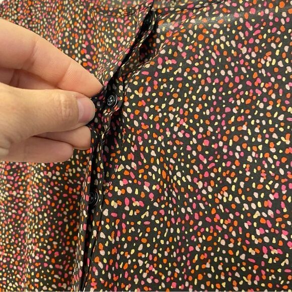J crew Lightweight colorful black micro print semi sheer short sleeve blouse -M - Picture 7 of 13